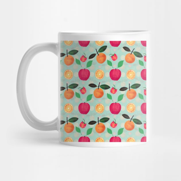 Oranges Apples fruits Vintage Mint Pattern by NdesignTrend